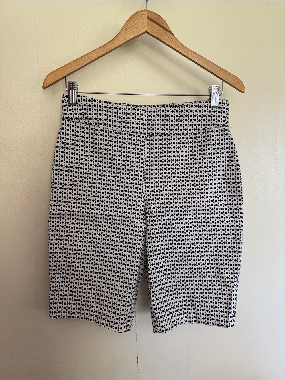 Chico's so slimming Black and White Geo Dot Bermuda Shorts